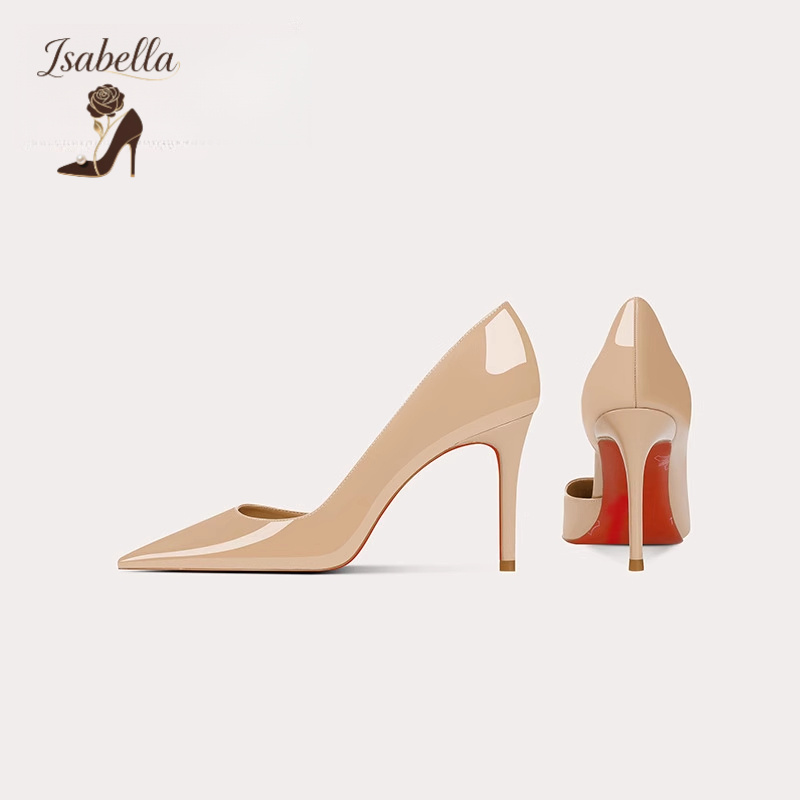 Isabella裸色红底高跟鞋女尖头韩
