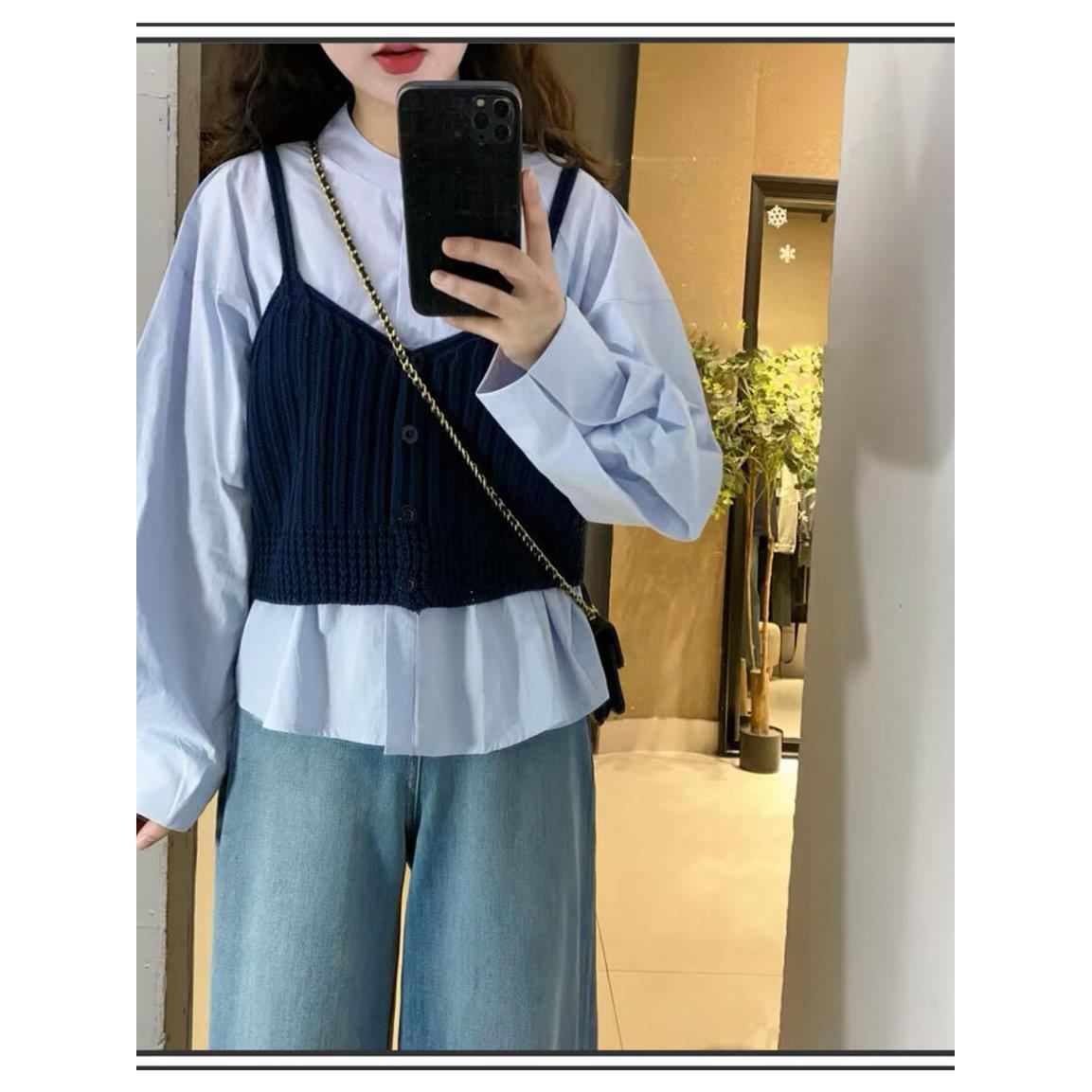 春秋韩系穿搭吊带背心衬衫两件套