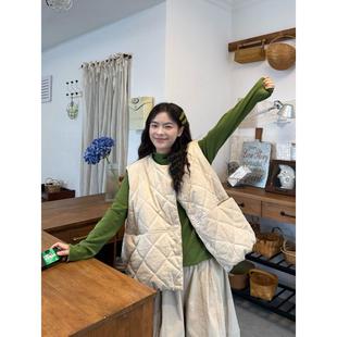 韩系洋气保暖棉服马甲外套女2025秋冬简约打底T恤上衣单件 两件套