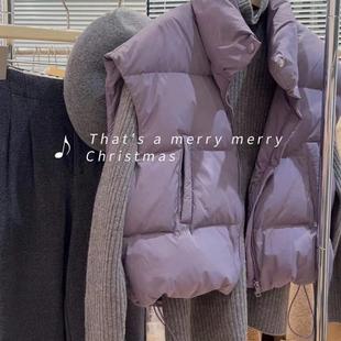 韩版 2025冬季 宽松立领棉服背心外套女 紫色面包服马甲女短款 推荐