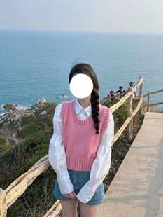 高级感穿搭慵懒风针织背心马甲搭减龄学院风POLO领衬衫 时尚 两件套