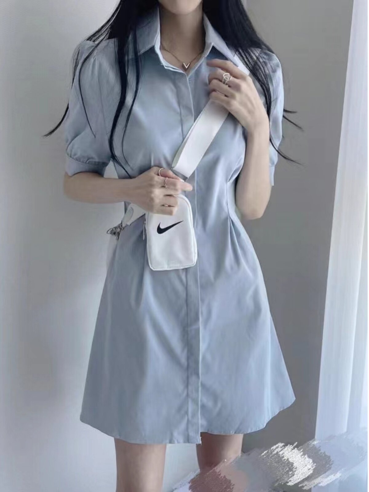 春夏法式短裙收腰显瘦a字衬衣裙