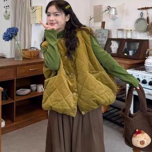 叠穿灯芯绒棉服马甲外套两件套 打底衫 韩系25秋冬新款 女慵懒风长袖