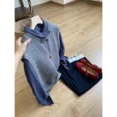 子衬衫 春秋氛围感套装 女韩系复古学院风格 外搭灰色马甲背心两件套