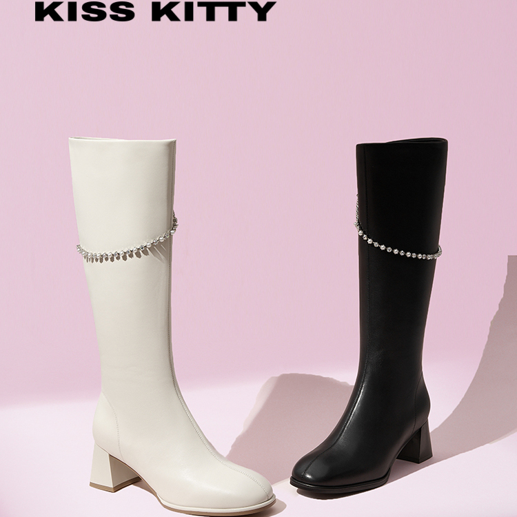 KISSKITTY水钻链条骑士靴