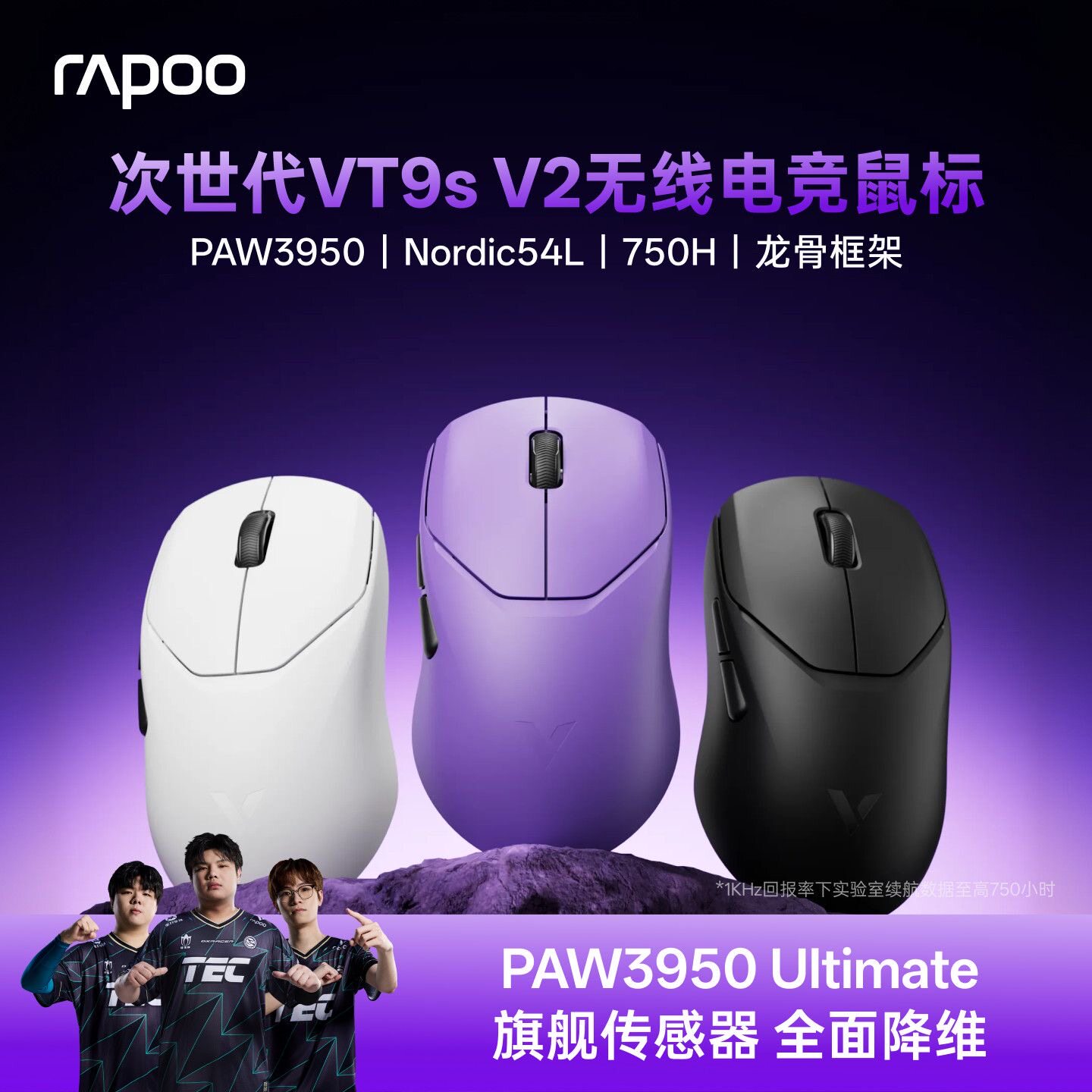 雷柏VT9/VT9s V2无线鼠标3950轻量化双模双8K中大小手电竞fps游戏