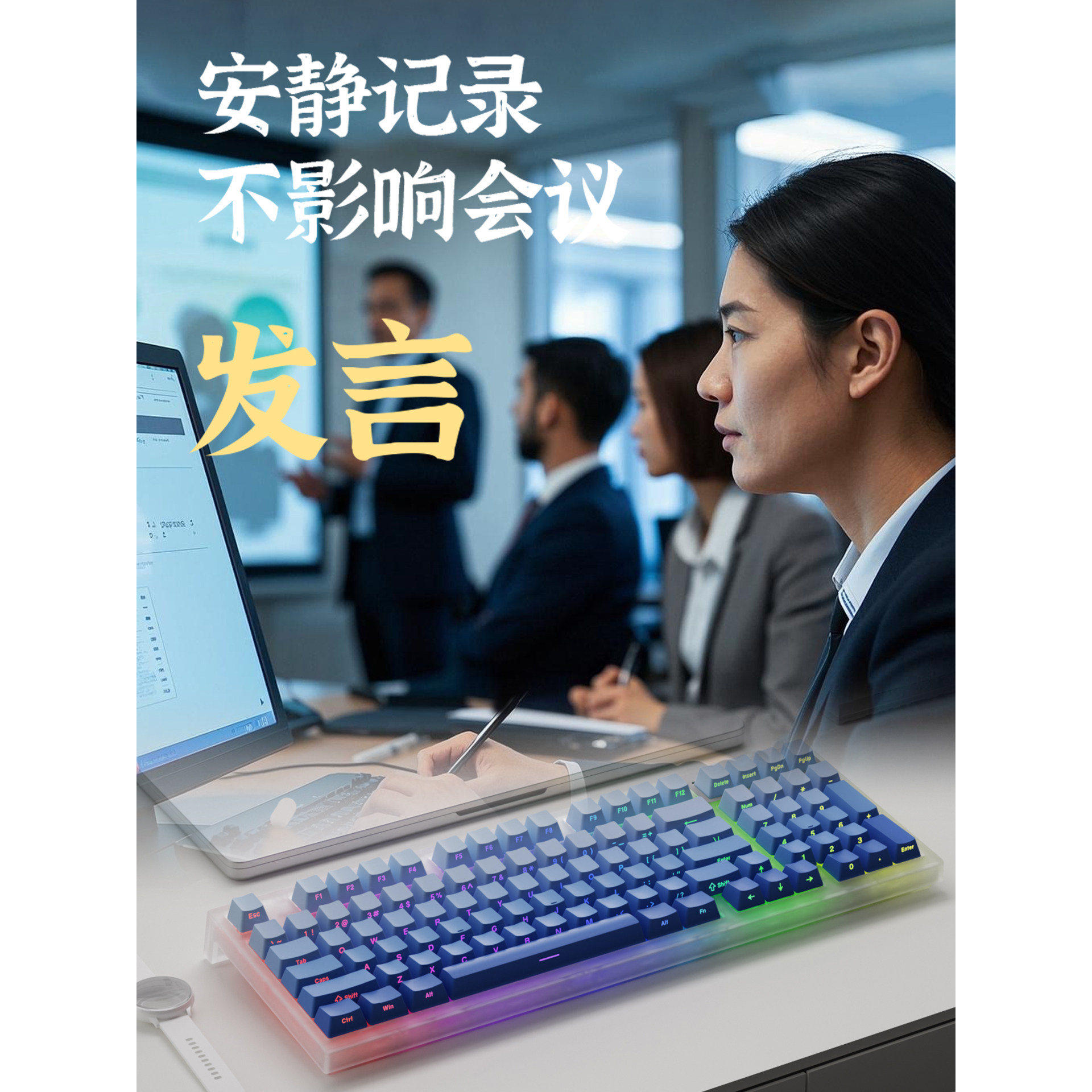 腹灵静音三模无线蓝牙有线无声电脑办公游戏98键机械键盘男女学生