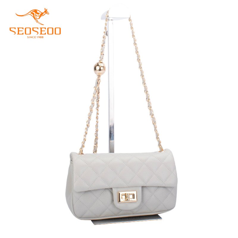 SEOSEOO/九州袋鼠女包正品2026新款小众小金球菱格真皮斜挎792329