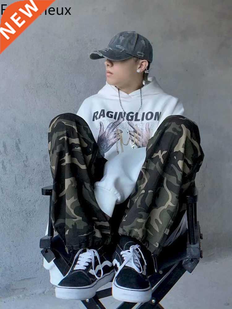 Foufurieux Camouflage Woman Man High Waist Cargo Pants Strai