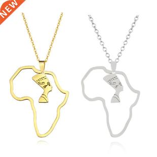 Stainless Steel Gold Silver Color Africa Map Pendant Necklac