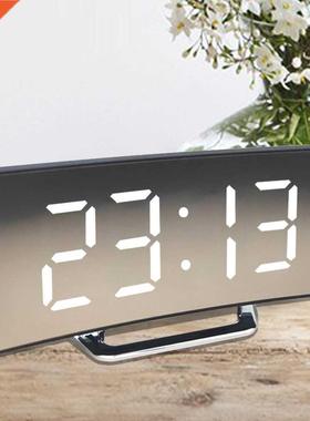 Digital Alarm Clock Desk Table Clock Curved LED Screen Alarm
