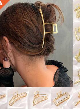 Women Fashion Simple Gold Hair Claw Retro Hair Clips Barrett