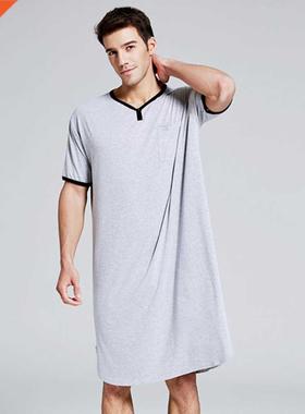 2020 Men Sleepwear Long Nightshirt Short Sleeve Nightwear Ni