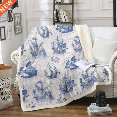 Nautical Throw Blanket, Teens Retro Sailboat Plush Bed Blank