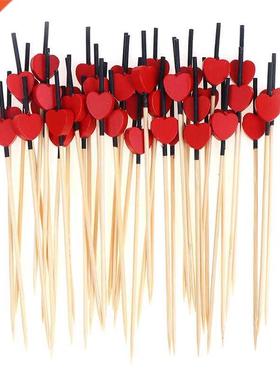 100pcs 12cm Heart Flower Bamboo Pick Buffet Cupcake Fruit Fo