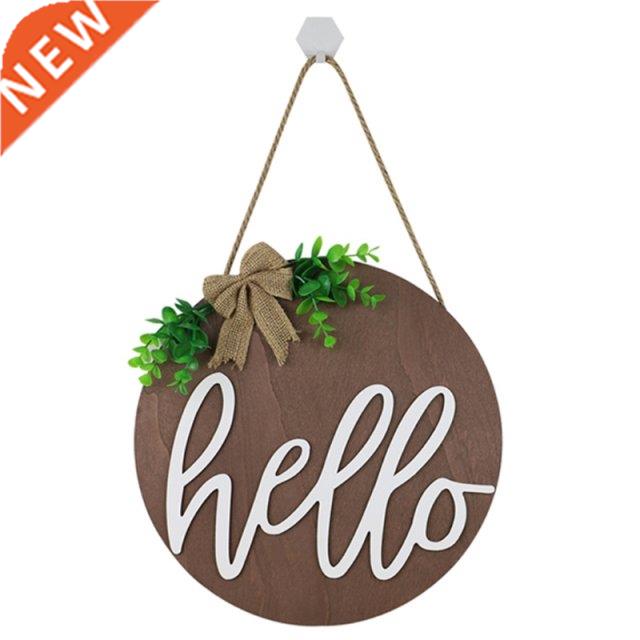 Wooden Round Greeting Sign Rustic Front Door Hanger with Bur