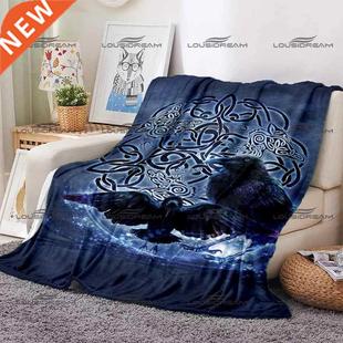 Blanket Retro Thin Crow Totem Flannel Style Viking Nordic
