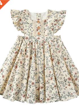New Summer Girls' Dress Baby Cute Flower Pleated Sleevel