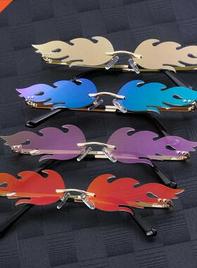 Fashion Fire Flame Sunglasses Women Men Rimless Wave Sun Gla