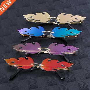 Fashion Fire Flame Sunglasses Women Men Rimless Wave Sun Gla