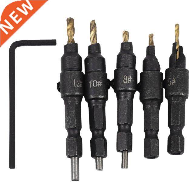 5Pcs #5 #6 #8 #10 #12 HSS Countersink Drill Bit Set Quick Ch