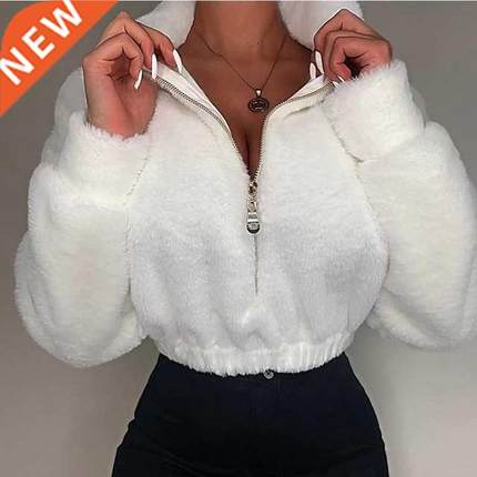 Women Casual Loose Winter Crop Tops Pullover Sweatshirt