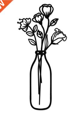 Metal Iron Flower Vase Wall Art Decoration Ornament Black Ha