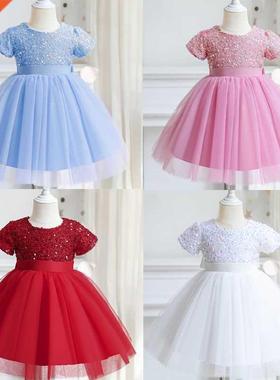3-8 Years Princess Dress Sequin Party Chidlren Clothes Flowe