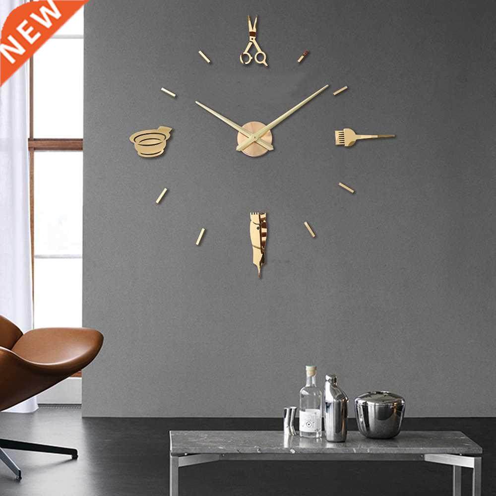 Barber Pole Shears Beauty Salon  Wall Art Giant Clock Bi