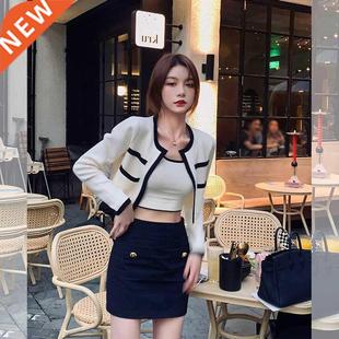 Neck Long Sweaters Knitting Patchwork Sleeve Cropped Women