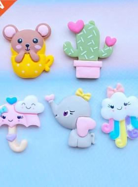 10Pcs Kawa Resn Mxed Cartoon Anmal Seres Flat Back Cab