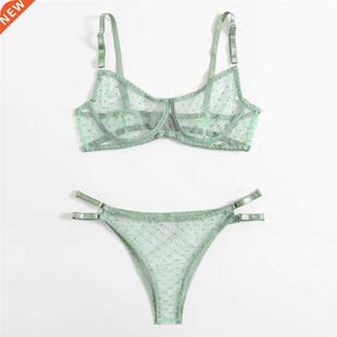 Dot Mesh Lace Lingerie Set Underwire See Through Brassiere S