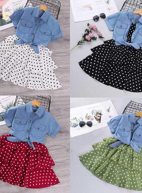 Girls Outfit Set Summer Kids Dress Suits Teenage Dot Sling G