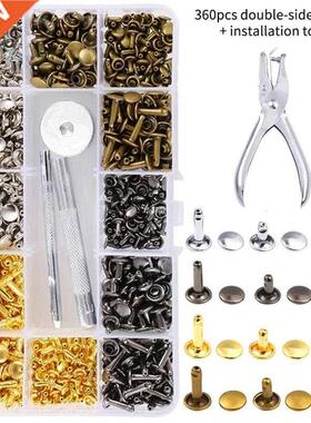 360Pcs 3 Sizes Leather Rivets Double Cap Rivet Tubular Metal