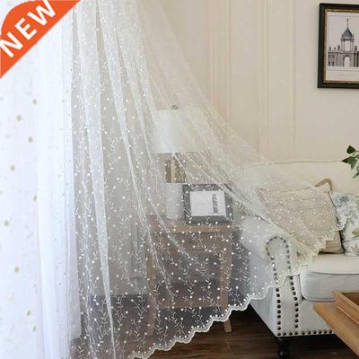 White Floral Embroidered Sheer Curtain For Living Room Moder