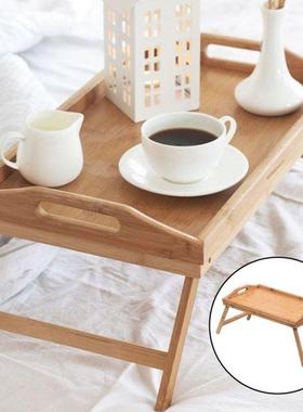 Wooden Bed Tray Breakfast Servng wth Foldng Legs Bed Desk