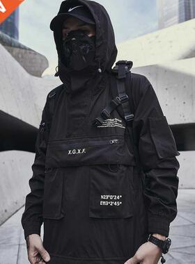 Techwear Jacket for Men Spring Streetwear Black Hooded Water