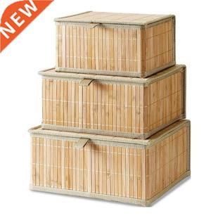 Storage Baskets with Lids-Bamboo Decorative Storage Boxes