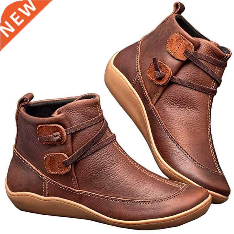Women Flat Boots Ladies Soft-soled Non-slip Hook Ankle Shoes