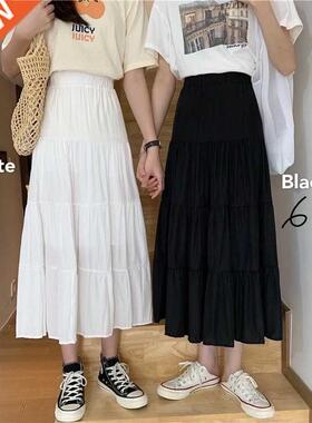 Spring Summer Women Chiffon Skirts Vintage High Waist Elasti