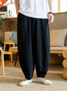 Prowow 2021 Summer Korean Flax Casual Pant Men Elastic Waist