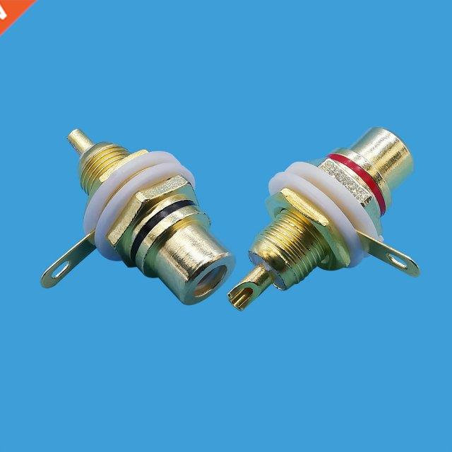 2Pcs RCA Female Jack Connector Gold Plated Panel Mount Chass