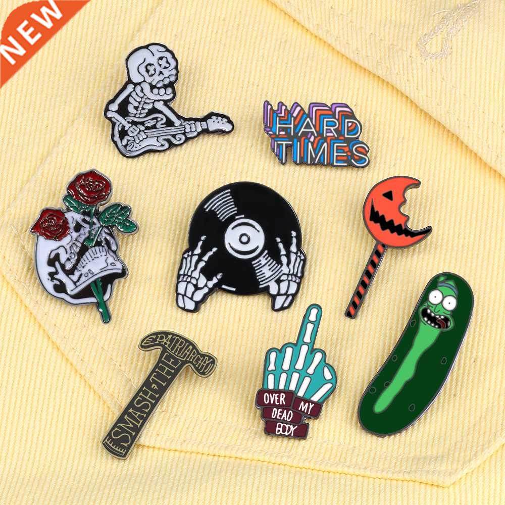 Punk Music Lover DJ Skull Enamel Pin Guitar Gothic Dark Skel