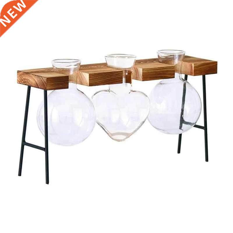 Plant Terrarium Vase,Clear Vase With Wooden Stand,Desktop Gl