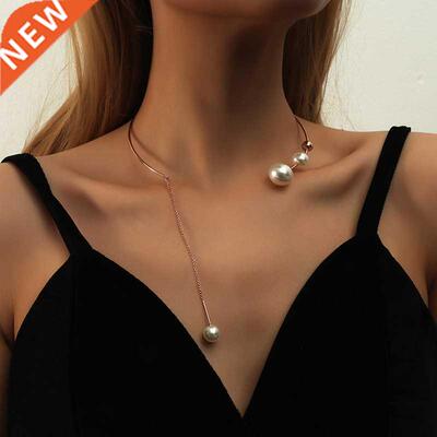 Elegant Big White Imitation Pearl Choker Necklace Clavicle