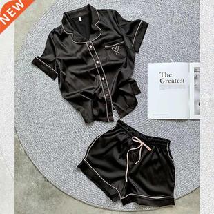 Silk Pajamas for Women Home Suit Heart Embroidered Pyjamas P