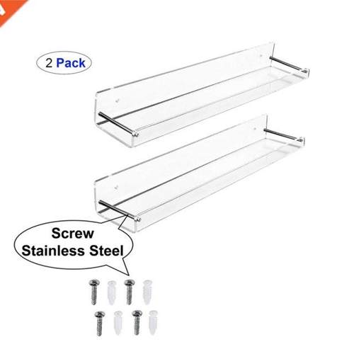 2Pcs Acrylic Floating Shelves Transparent Bathroom Wall Shel