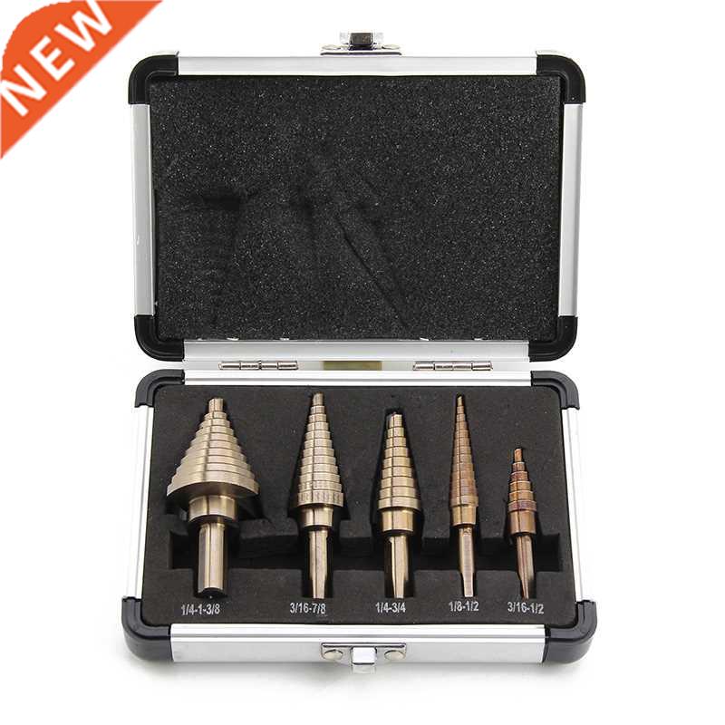 5 Pcs Lge Titanium HSS Step Cone Drill Hole Cutter Bit Set