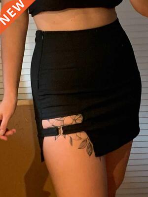 Korean Style Black Hip Skirts Irregular Hem Pencil Micro Min
