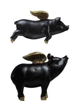 Creatve Black Flyng Pg Resn Ornaments Vntage Style Res